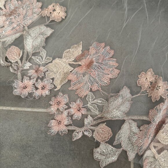Bridal Floor-Length Veil with Blush Floral Appliqué main image 6